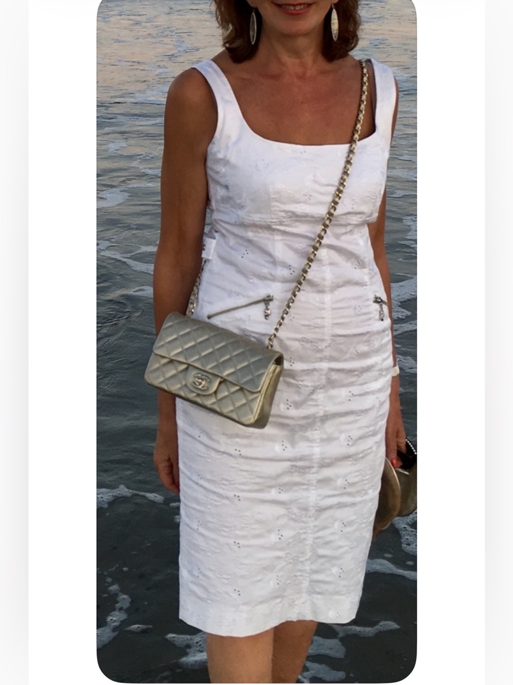 Sleeveless White Embroidered Midi Dress size 44/6